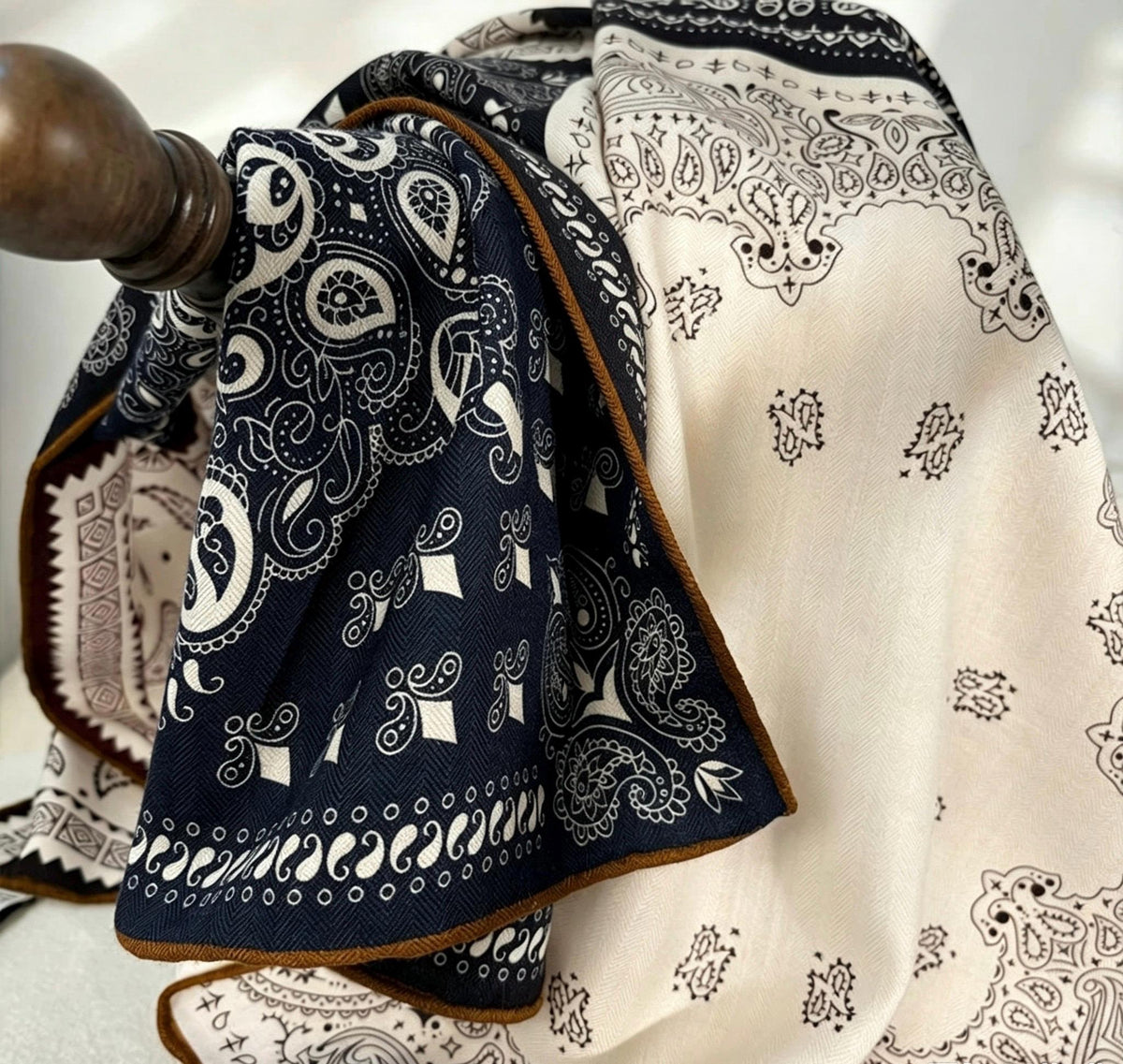 Silk Wool Scarf 35"x35" 88x88cm, Italian Paisley Four Grid Silk Wool Square Scarf, Winter Shawl Wrap, Gift for Her