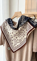Silk Wool Scarf 35"x35" 88x88cm, Italian Paisley Four Grid Silk Wool Square Scarf, Winter Shawl Wrap, Gift for Her