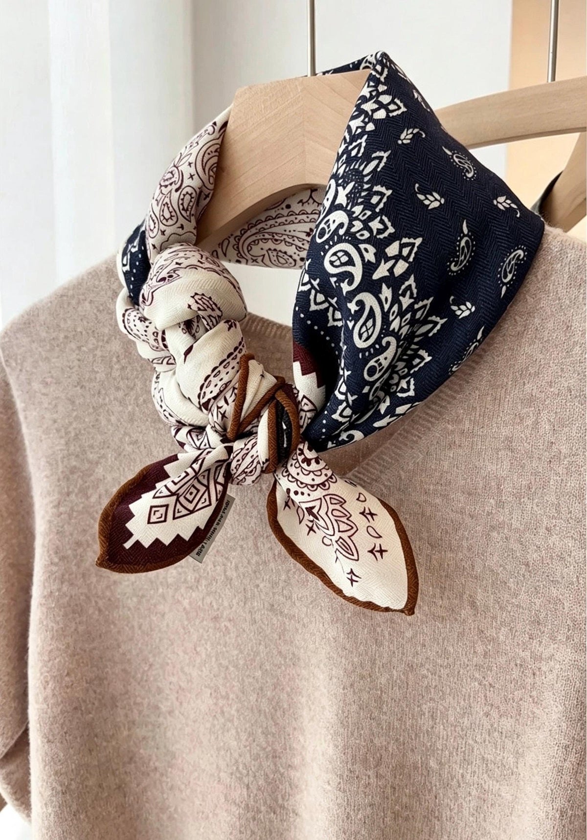 Silk Wool Scarf 35"x35" 88x88cm, Italian Paisley Four Grid Silk Wool Square Scarf, Winter Shawl Wrap, Gift for Her