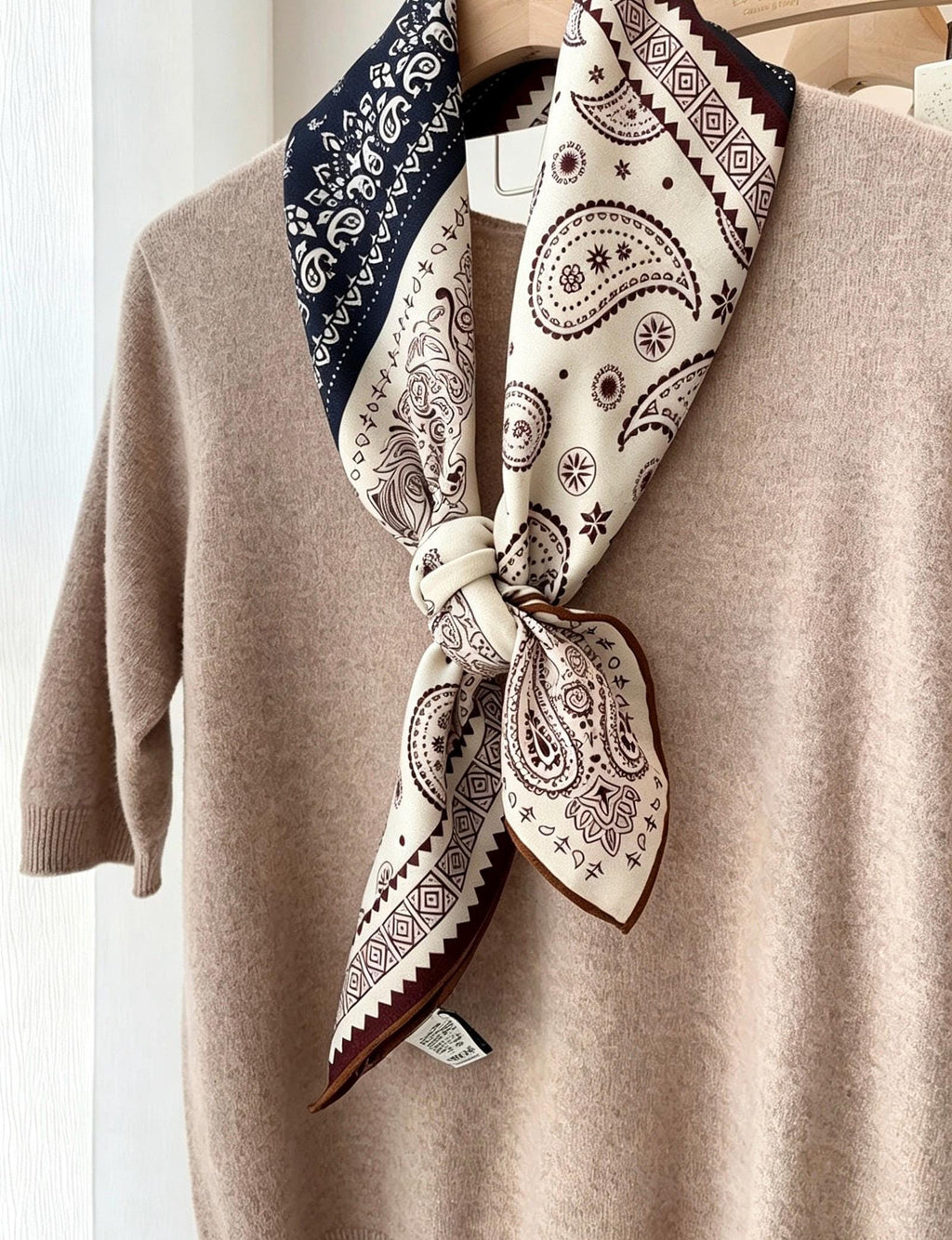 Silk Wool Scarf 35"x35" 88x88cm, Italian Paisley Four Grid Silk Wool Square Scarf, Winter Shawl Wrap, Gift for Her