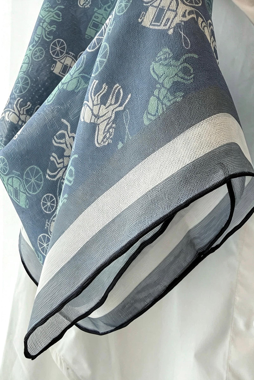 100% Mulberry Silk Scarf 42"x42" 108x108cm, Vintage Haze Blue Horse Carriage Silk Square Scarf, Soft Shawl Wrap, Gift for Her