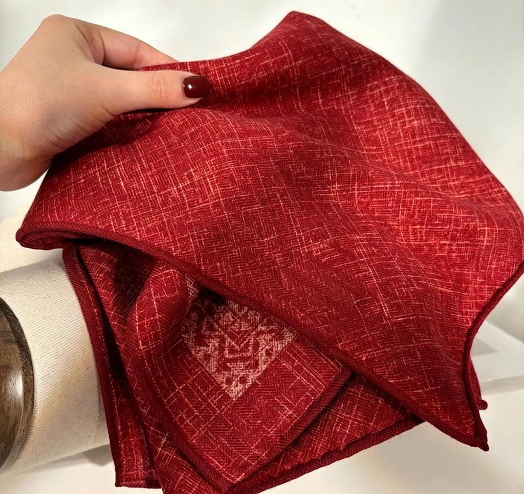 Silk Wool Scarf 35"x35" 88x88cm, Ancora Red Tie Dye Silk Wool Square Scarf, Artisanal Winter Shawl Wrap, Elegant Gift for Her
