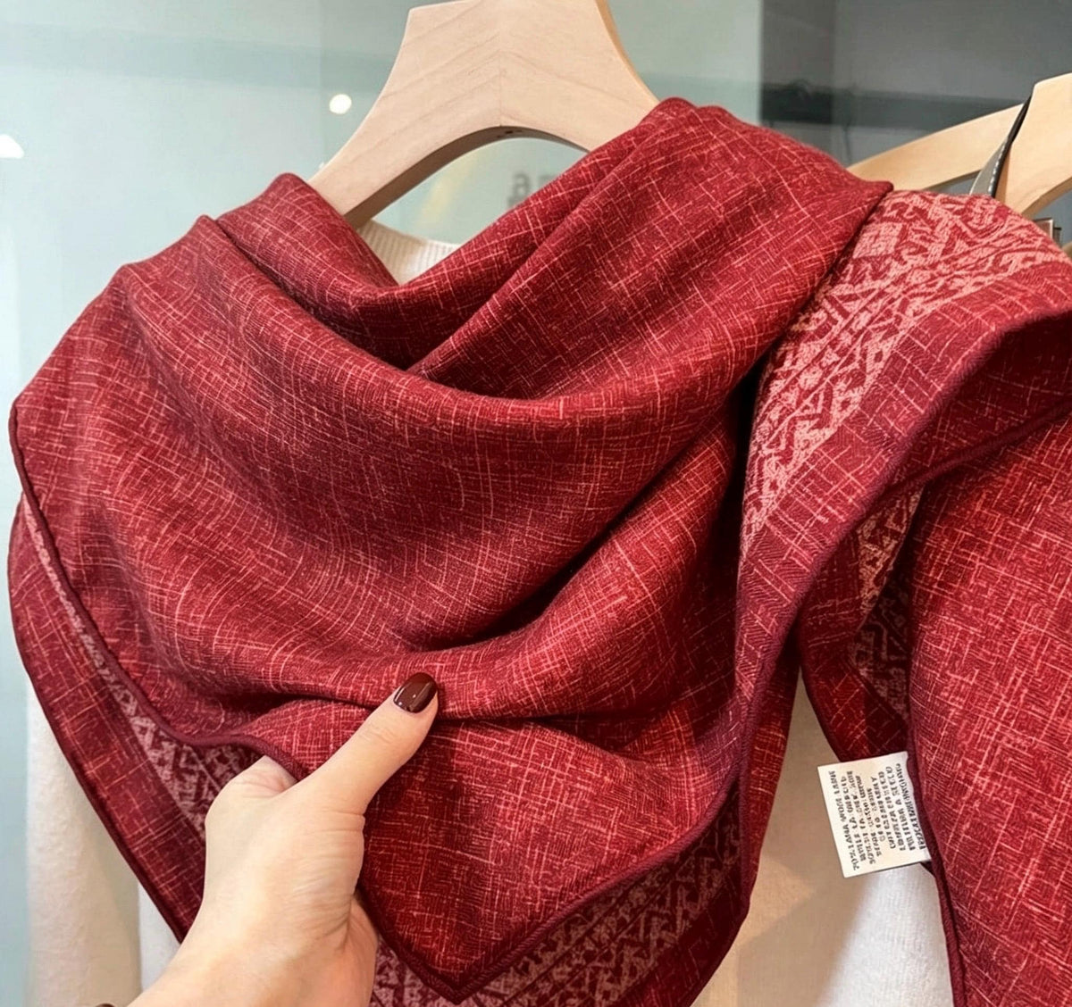 Silk Wool Scarf 35"x35" 88x88cm, Ancora Red Tie Dye Silk Wool Square Scarf, Artisanal Winter Shawl Wrap, Elegant Gift for Her