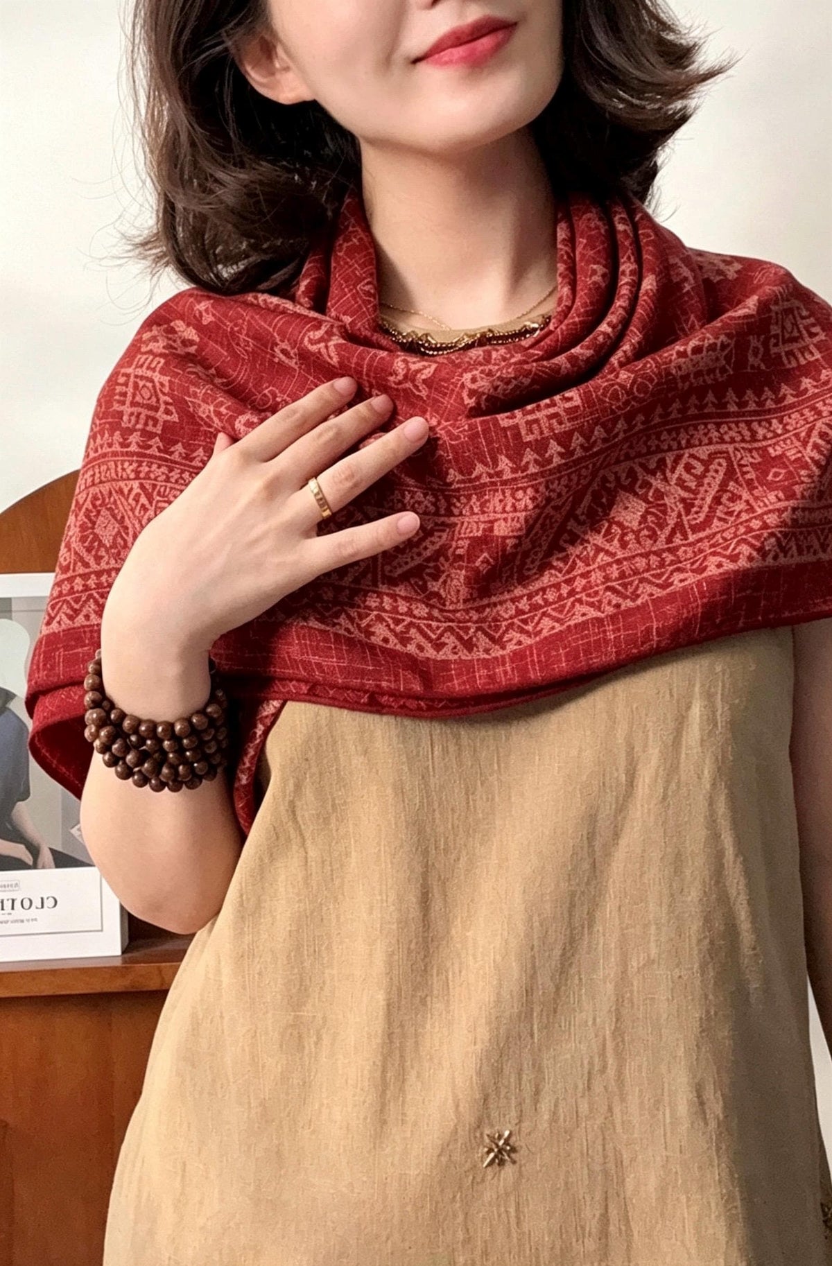 Silk Wool Scarf 35"x35" 88x88cm, Ancora Red Tie Dye Silk Wool Square Scarf, Artisanal Winter Shawl Wrap, Elegant Gift for Her