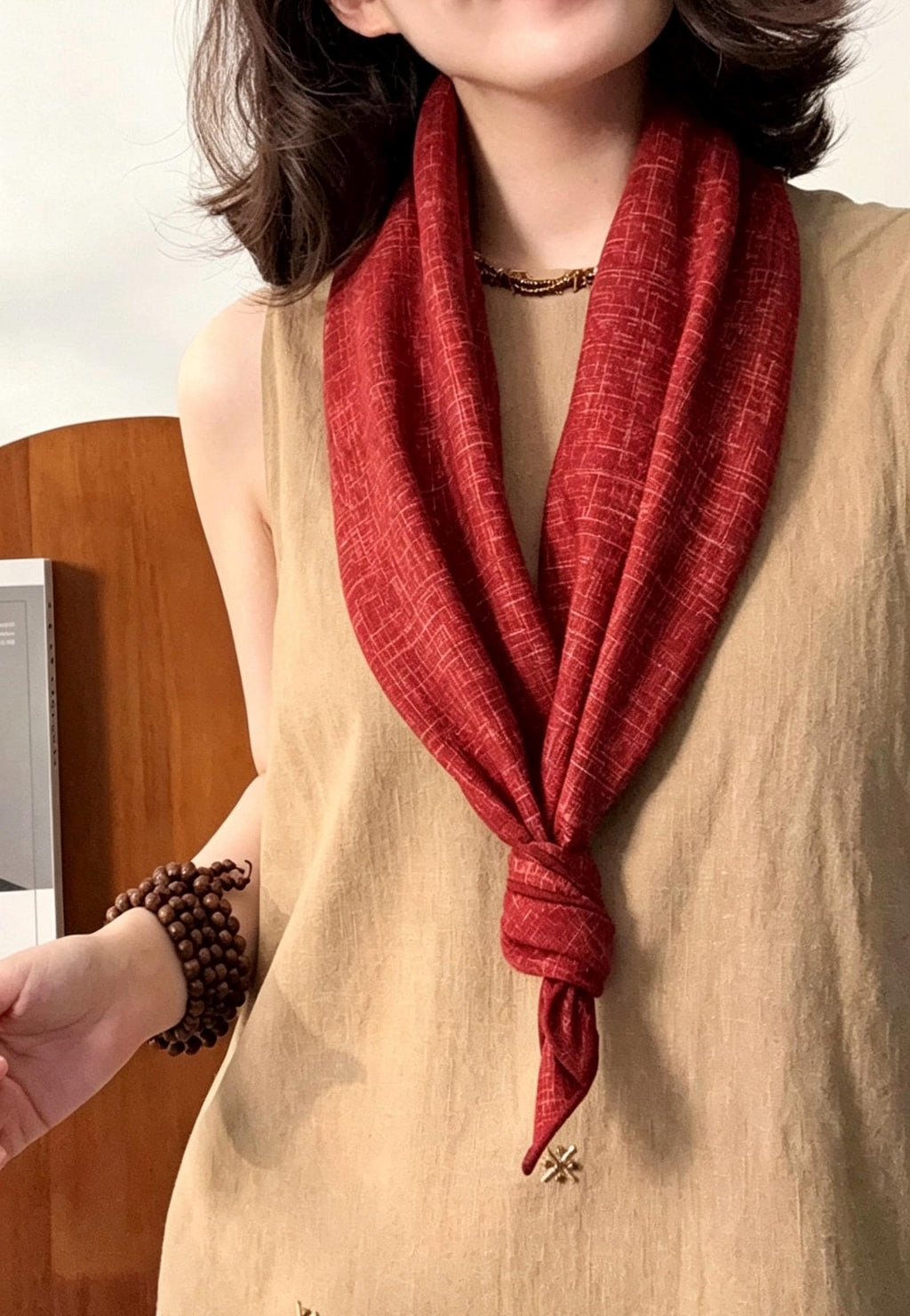 Silk Wool Scarf 35"x35" 88x88cm, Ancora Red Tie Dye Silk Wool Square Scarf, Artisanal Winter Shawl Wrap, Elegant Gift for Her