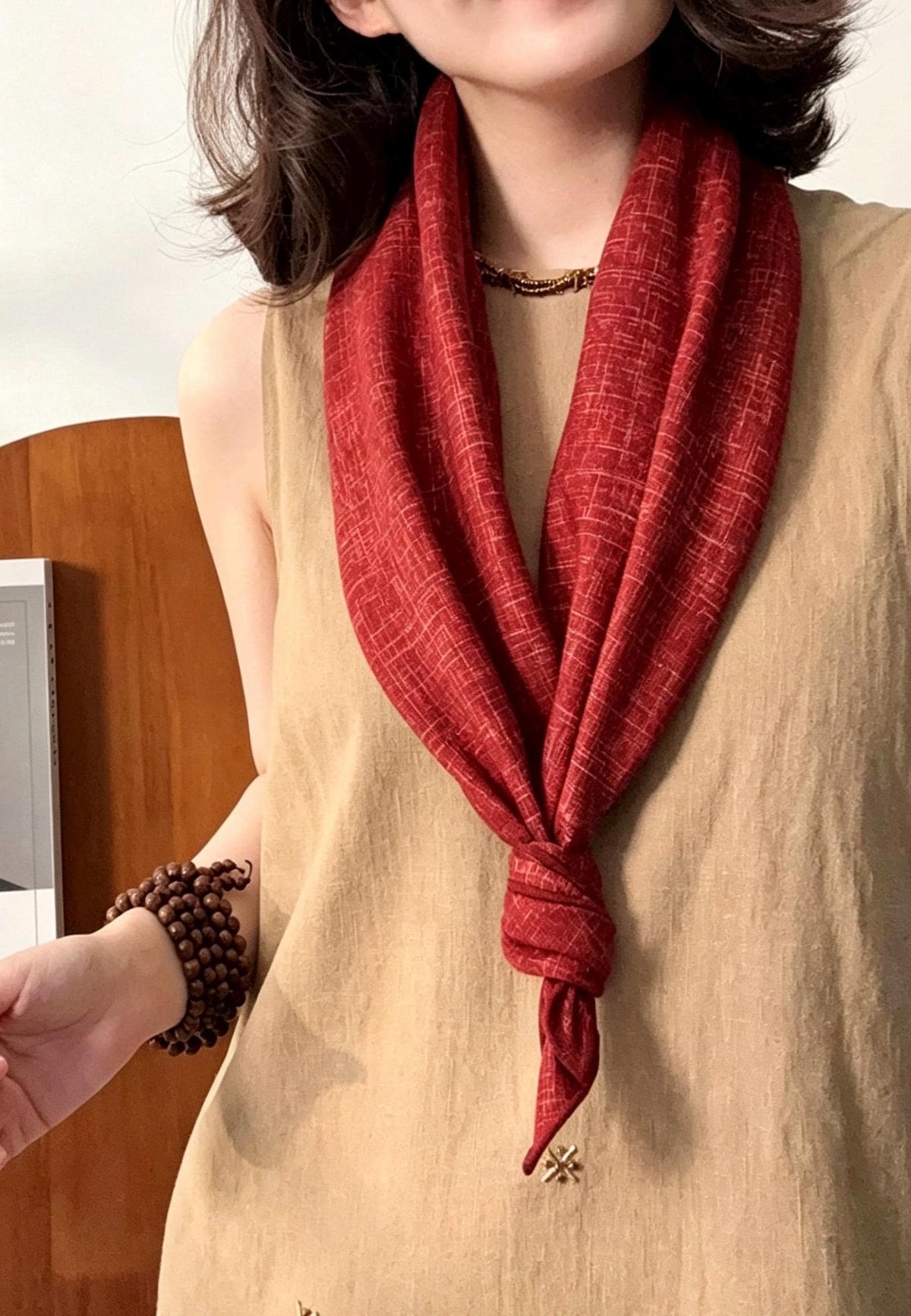 Silk Wool Scarf 35"x35" 88x88cm, Ancora Red Tie Dye Silk Wool Square Scarf, Artisanal Winter Shawl Wrap, Elegant Gift for Her