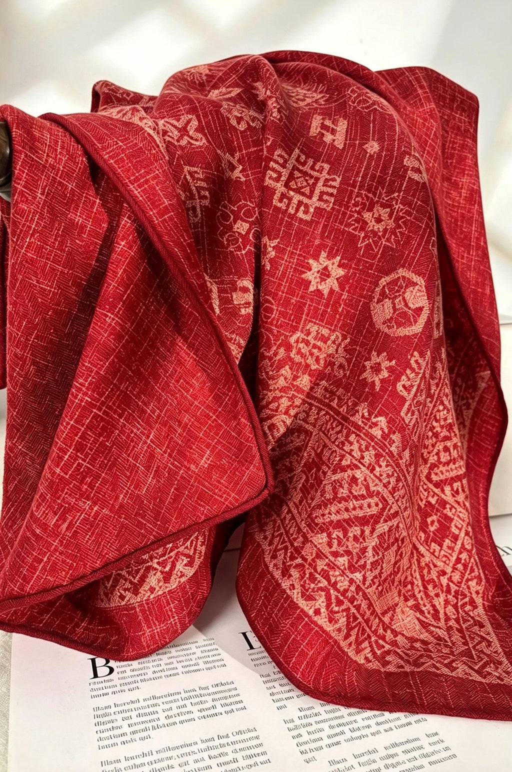 Silk Wool Scarf 35"x35" 88x88cm, Ancora Red Tie Dye Silk Wool Square Scarf, Artisanal Winter Shawl Wrap, Elegant Gift for Her