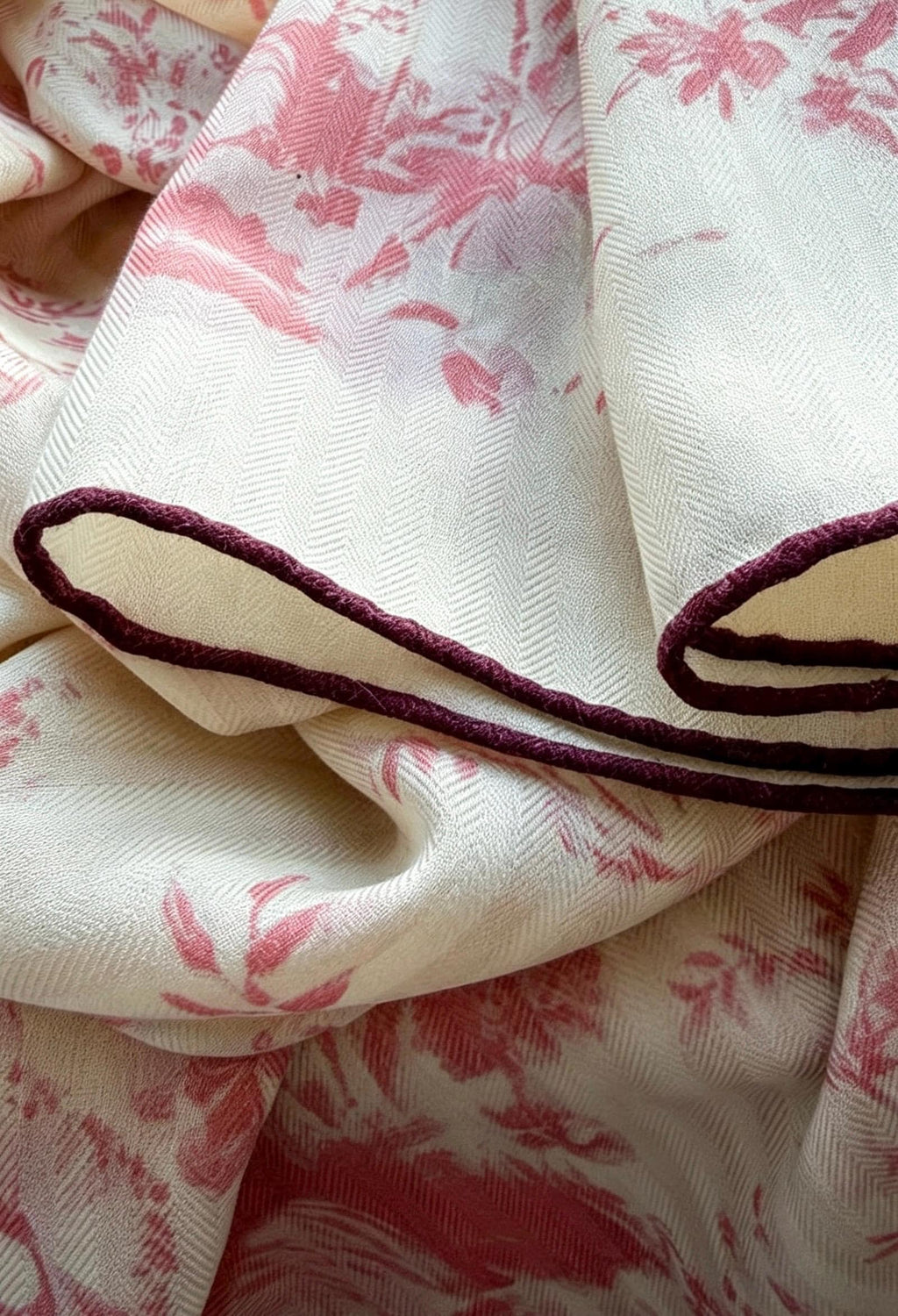 Silk Wool Scarf 53"x53" 135x135cm, Muted Pastel Pink Garden Floral Silk Wool Square Scarf, Winter Soft Shawl Wrap, Gift for Her