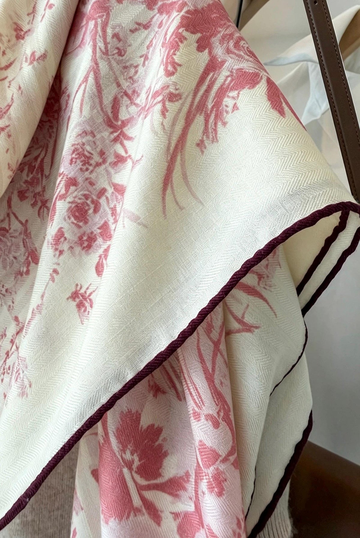 Silk Wool Scarf 53"x53" 135x135cm, Muted Pastel Pink Garden Floral Silk Wool Square Scarf, Winter Soft Shawl Wrap, Gift for Her