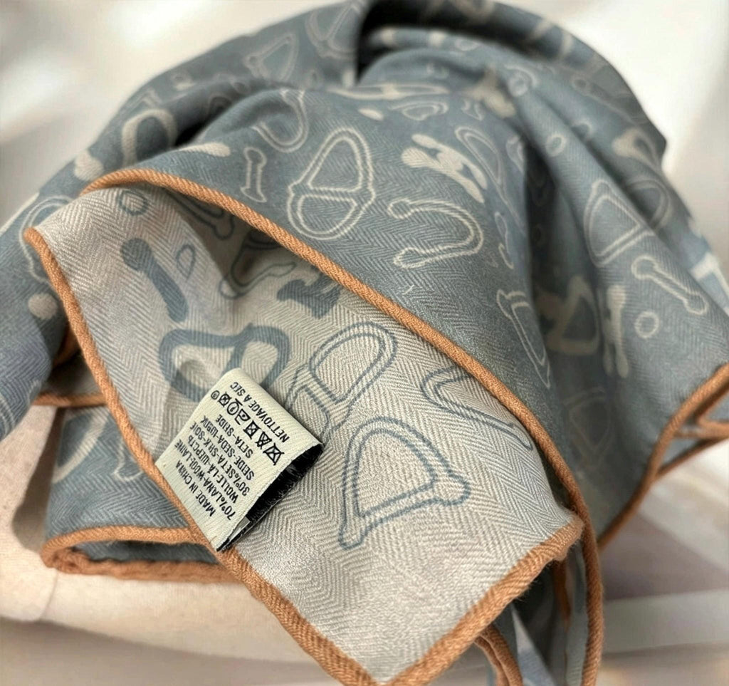 Silk Wool Scarf 35"x35" 88x88cm, Dusty Blue Reversible Silk Wool Square Scarf, Winter Shawl Wrap, Elegant Gift for Her