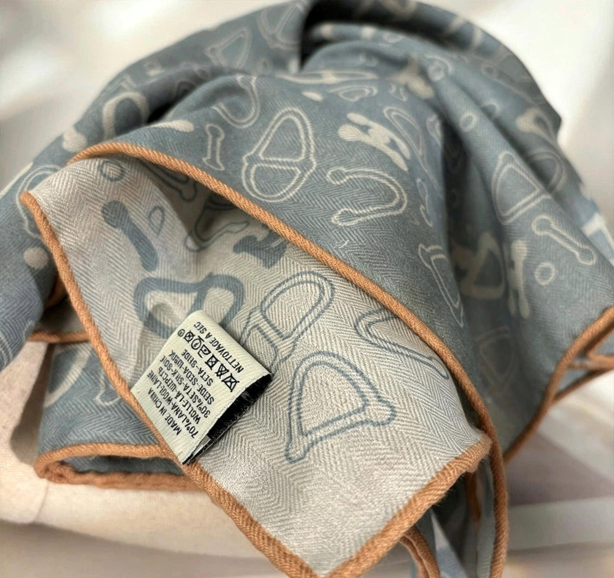 Silk Wool Scarf 35"x35" 88x88cm, Dusty Blue Reversible Silk Wool Square Scarf, Winter Shawl Wrap, Elegant Gift for Her