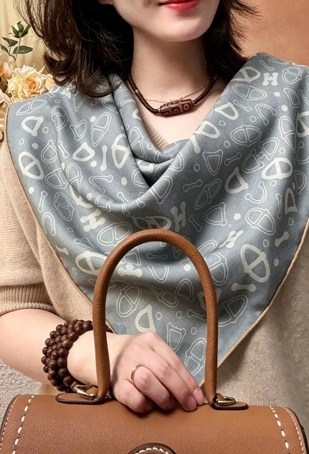 Silk Wool Scarf 35"x35" 88x88cm, Dusty Blue Reversible Silk Wool Square Scarf, Winter Shawl Wrap, Elegant Gift for Her