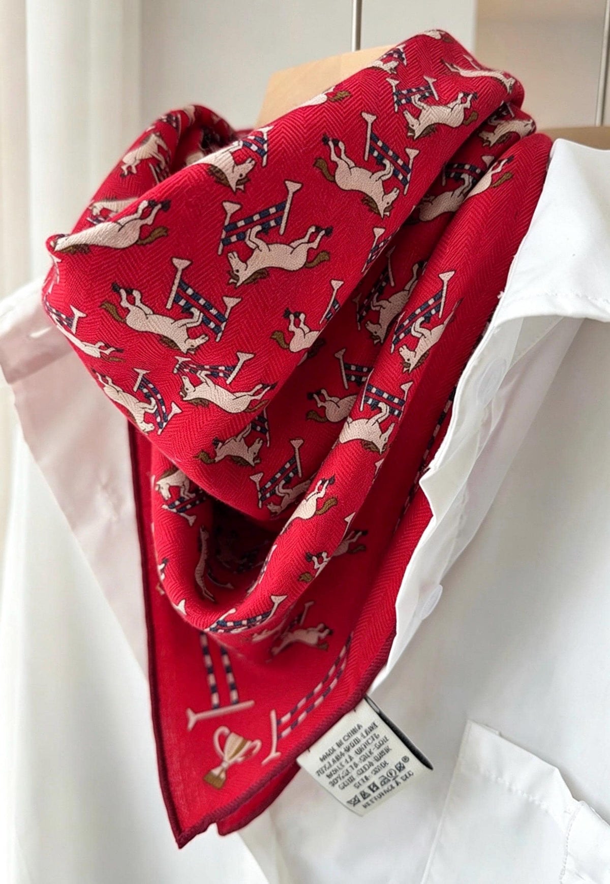 Silk Wool Scarf 35"x35" 88x88cm, Cute Playful Horse Silk Wool Square Scarf, Whimsical Spring Shawl Wrap, Cute Gift for Her