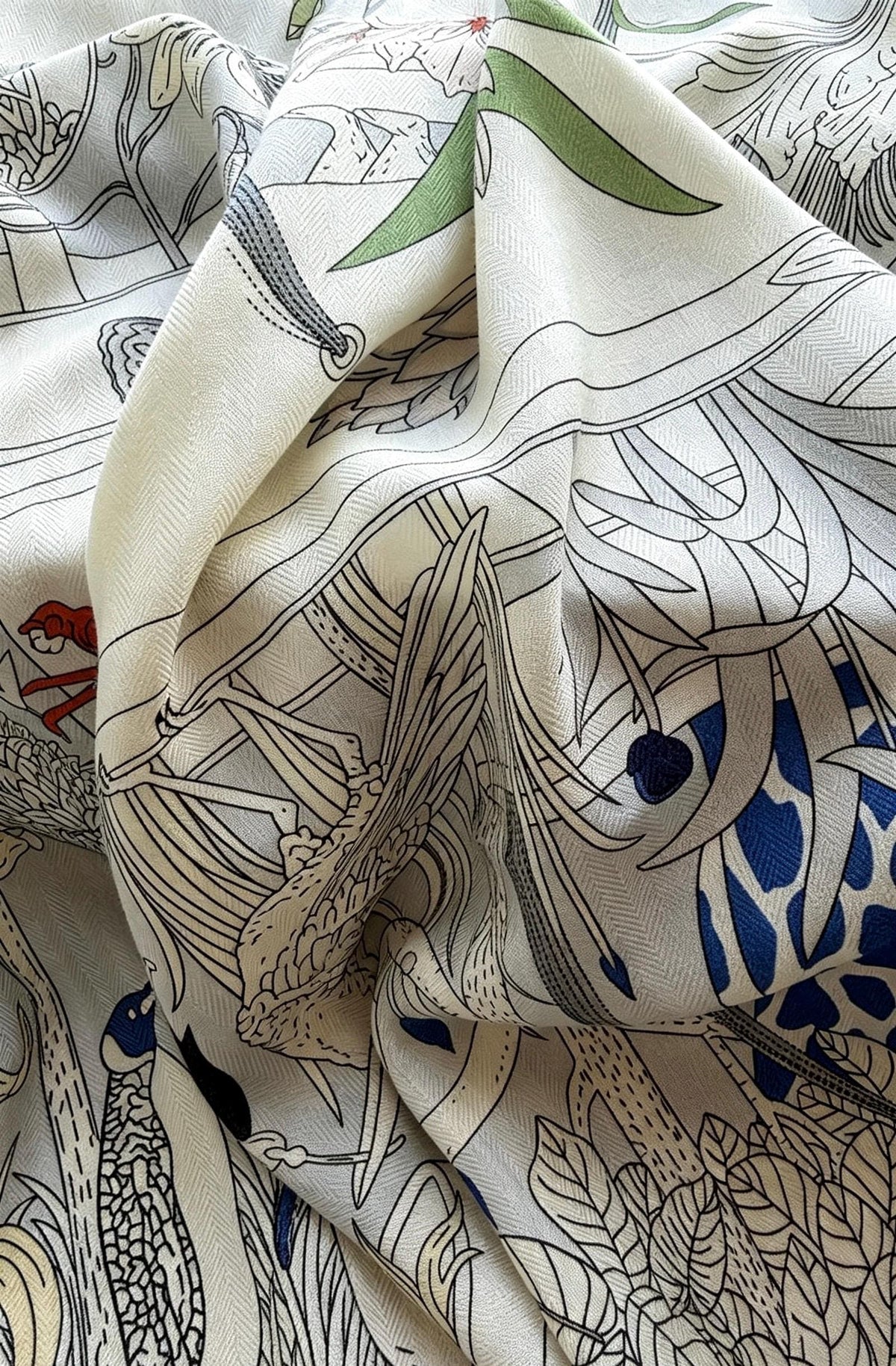 Silk Wool Scarf 53"x53" 135x135cm, Muted Dust Blue Exotic Paradise Silk Wool Square Scarf, Winter Soft Shawl Wrap, Gift for Her