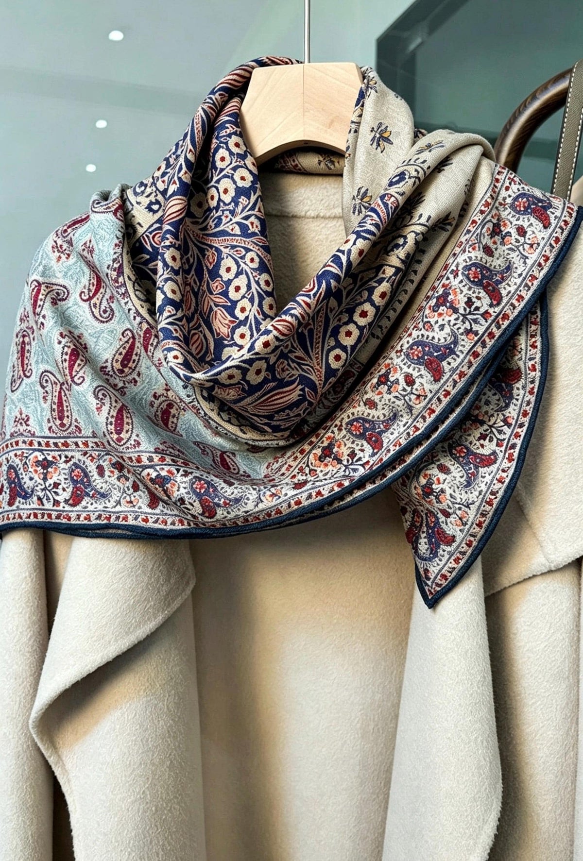 Silk Wool Scarf 35"x35" 88x88cm, Elegant Dusty Blue Silk Wool Square Scarf, Classic Soft Shawl Wrap, Sophisticated Gift for Her