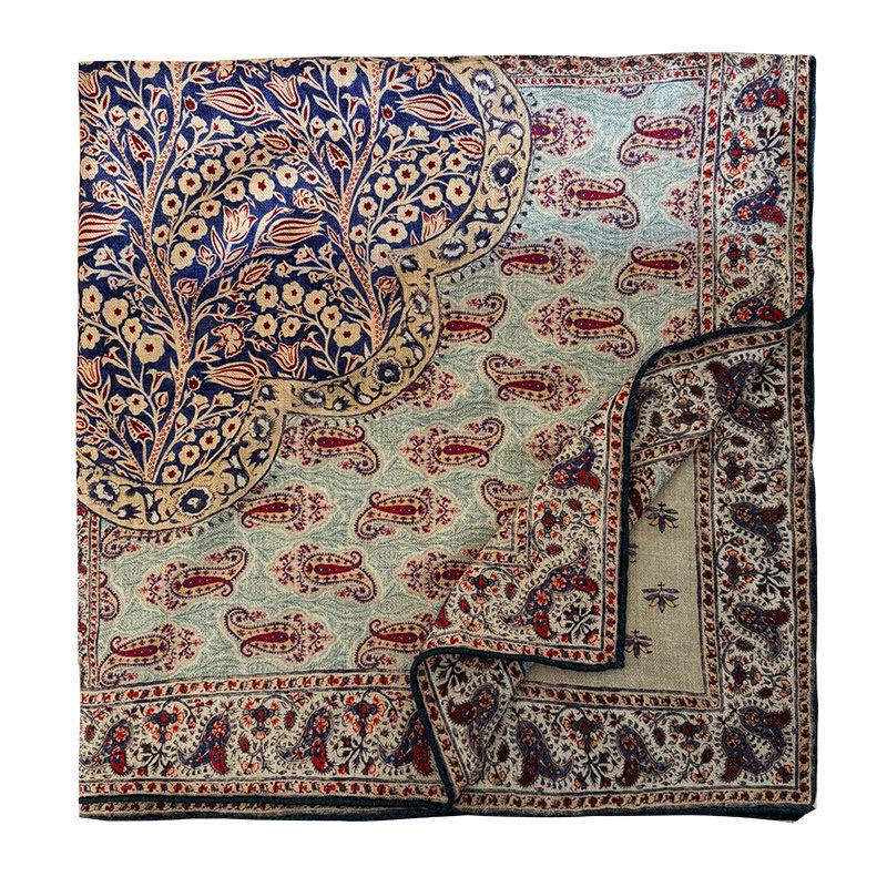Silk Wool Scarf 35"x35" 88x88cm, Elegant Dusty Blue Silk Wool Square Scarf, Classic Soft Shawl Wrap, Sophisticated Gift for Her