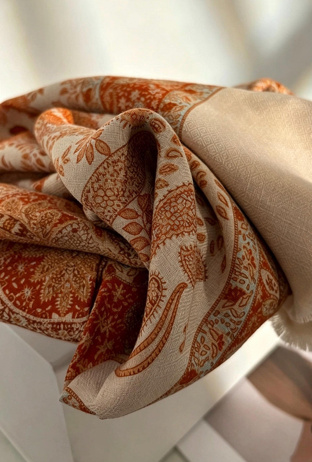 Silk Wool Scarf 53"x53" 135x135cm, Classic Paisley 2-in-1 Silk Wool Square Scarf Shawl, Winter Soft Dual-Use Wrap, Gift for Her