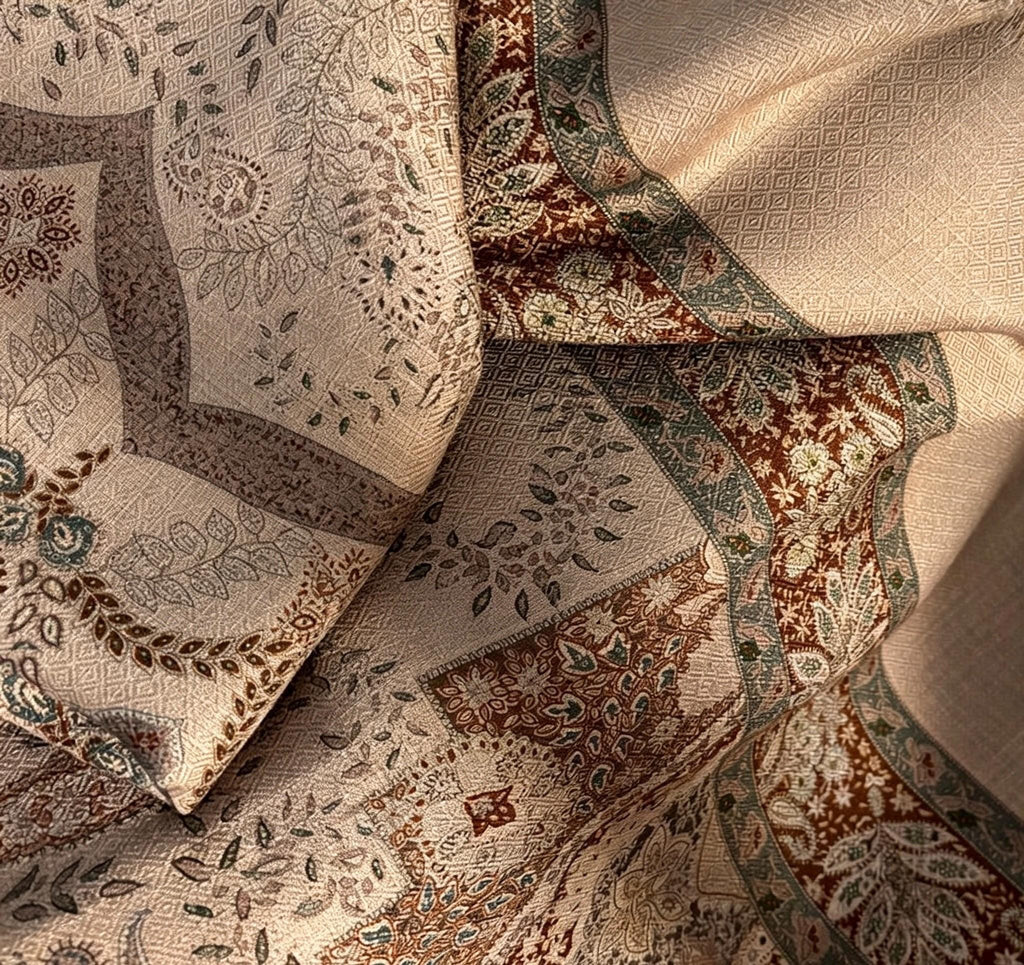 Silk Wool Scarf 53"x53" 135x135cm, Classic Paisley 2-in-1 Silk Wool Square Scarf Shawl, Winter Soft Dual-Use Wrap, Gift for Her