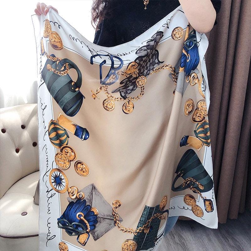 Silk Scarf 35"x35" 88x88cm, Vintage Retro Fashion Lady Silk Square Scarf, Modern Chic Silk Twill Shawl Wrap, Elegant Gift for Her