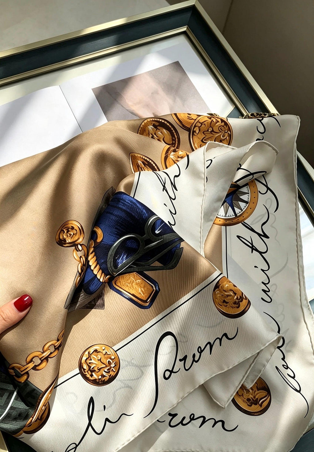 Silk Scarf 35"x35" 88x88cm, Vintage Retro Fashion Lady Silk Square Scarf, Modern Chic Silk Twill Shawl Wrap, Elegant Gift for Her