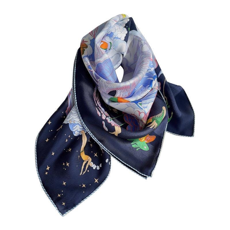 100% Mulberry Silk Scarf 35"x35" 90x90cm, Clouds in Sky 14mm Silk Square Scarf, Silk Scarf Shawl Wrap, Gift for Her