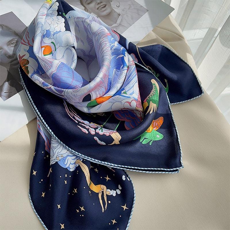 100% Mulberry Silk Scarf 35"x35" 90x90cm, Clouds in Sky 14mm Silk Square Scarf, Silk Scarf Shawl Wrap, Gift for Her