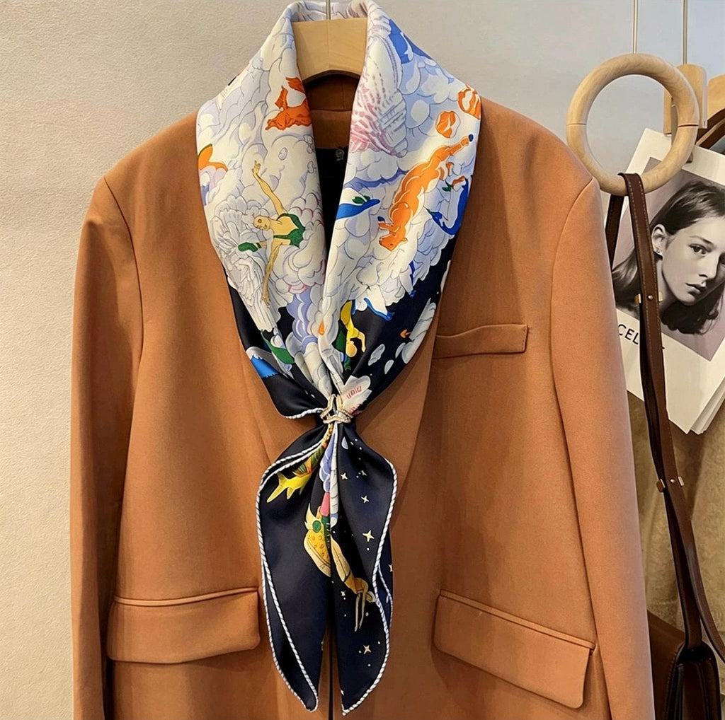100% Mulberry Silk Scarf 35"x35" 90x90cm, Clouds in Sky 14mm Silk Square Scarf, Silk Scarf Shawl Wrap, Gift for Her
