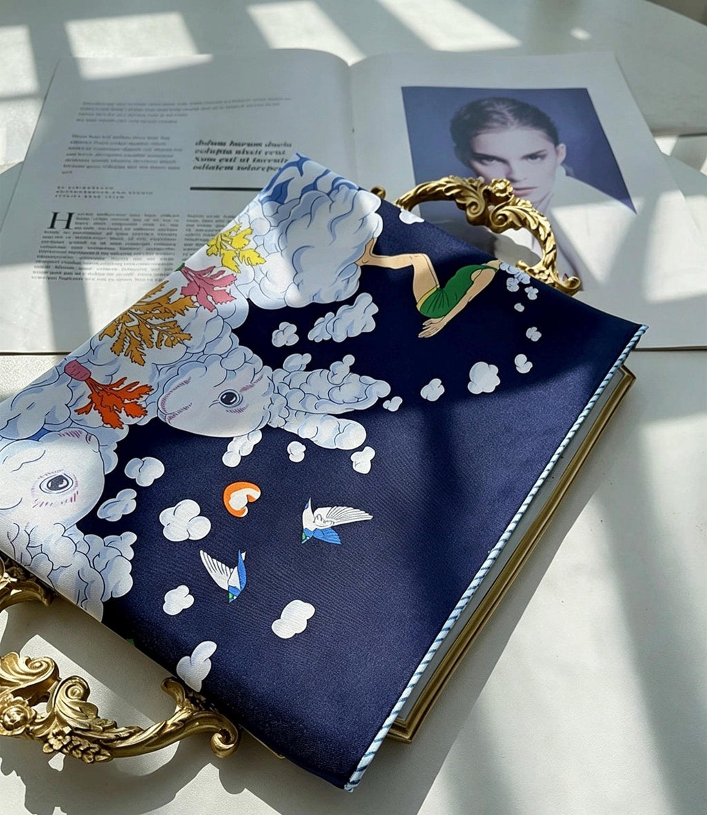 100% Mulberry Silk Scarf 35"x35" 90x90cm, Clouds in Sky 14mm Silk Square Scarf, Silk Scarf Shawl Wrap, Gift for Her
