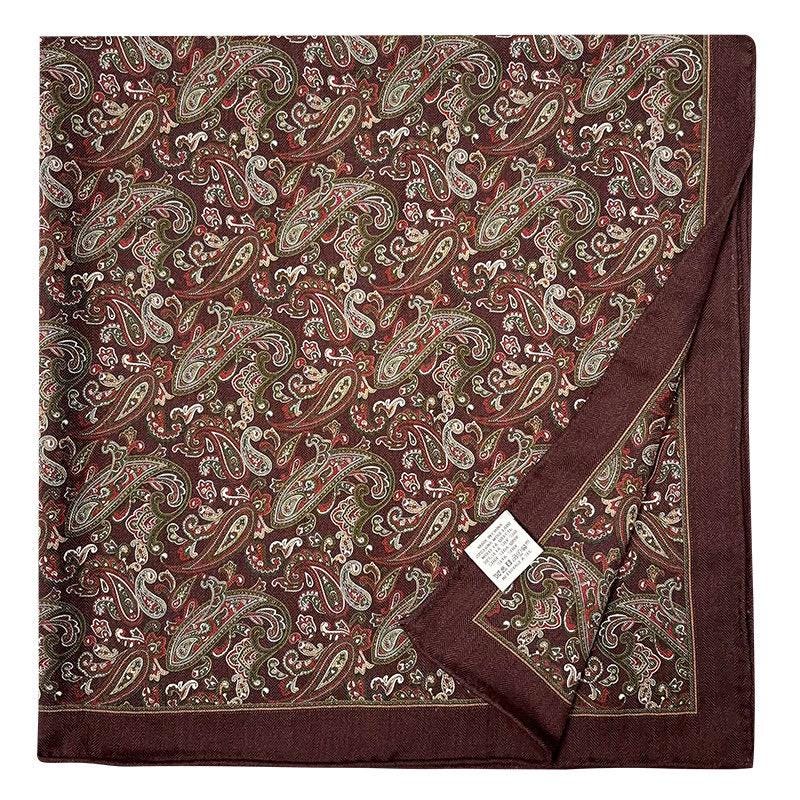 Silk Wool Scarf 35"x35" 88x88cm, Paisley Maillard Brown Silk Wool Square Scarf, Vintage Winter Shawl Wrap, Elegant Gift for Her