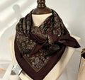 Silk Wool Scarf 35"x35" 88x88cm, Paisley Maillard Brown Silk Wool Square Scarf, Vintage Winter Shawl Wrap, Elegant Gift for Her