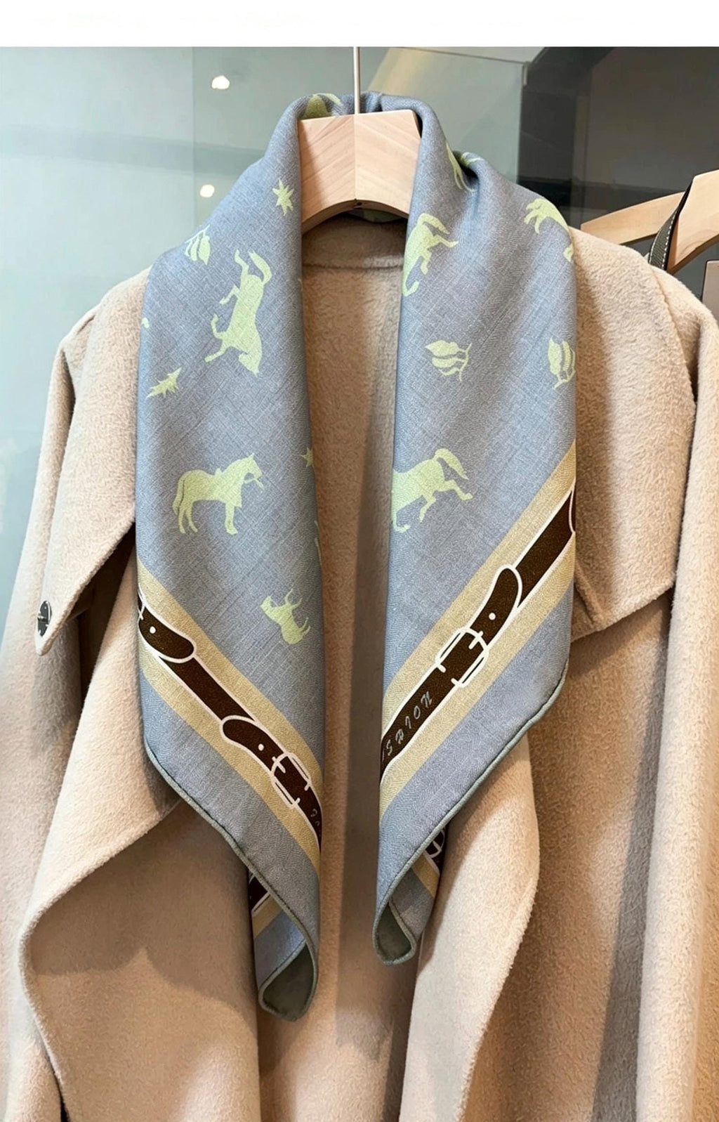 Silk Wool Scarf 35"x35" 88x88cm, Creamy Dust Blue Pony Silk Wool Square Scarf, Multifunctional Soft Shawl Wrap, Gift for Her