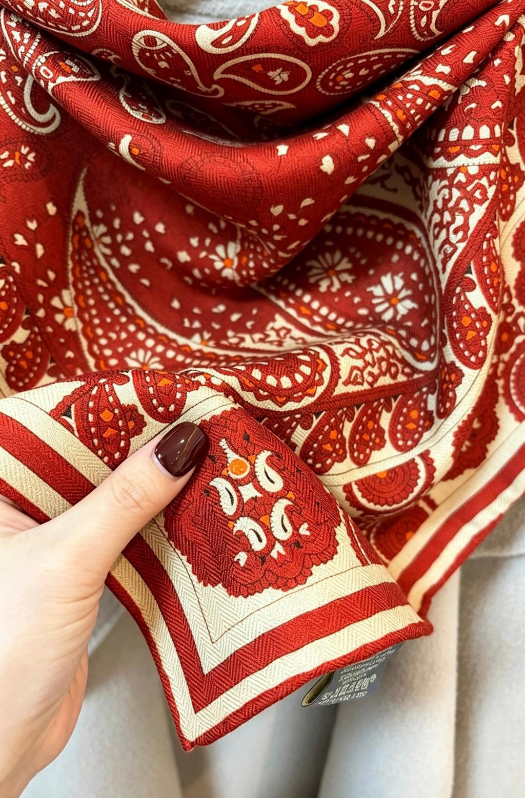 Silk Wool Scarf 35"x35" 88x88cm, Italian Paisley Luxury Silk Wool Square Scarf Shawl for Women