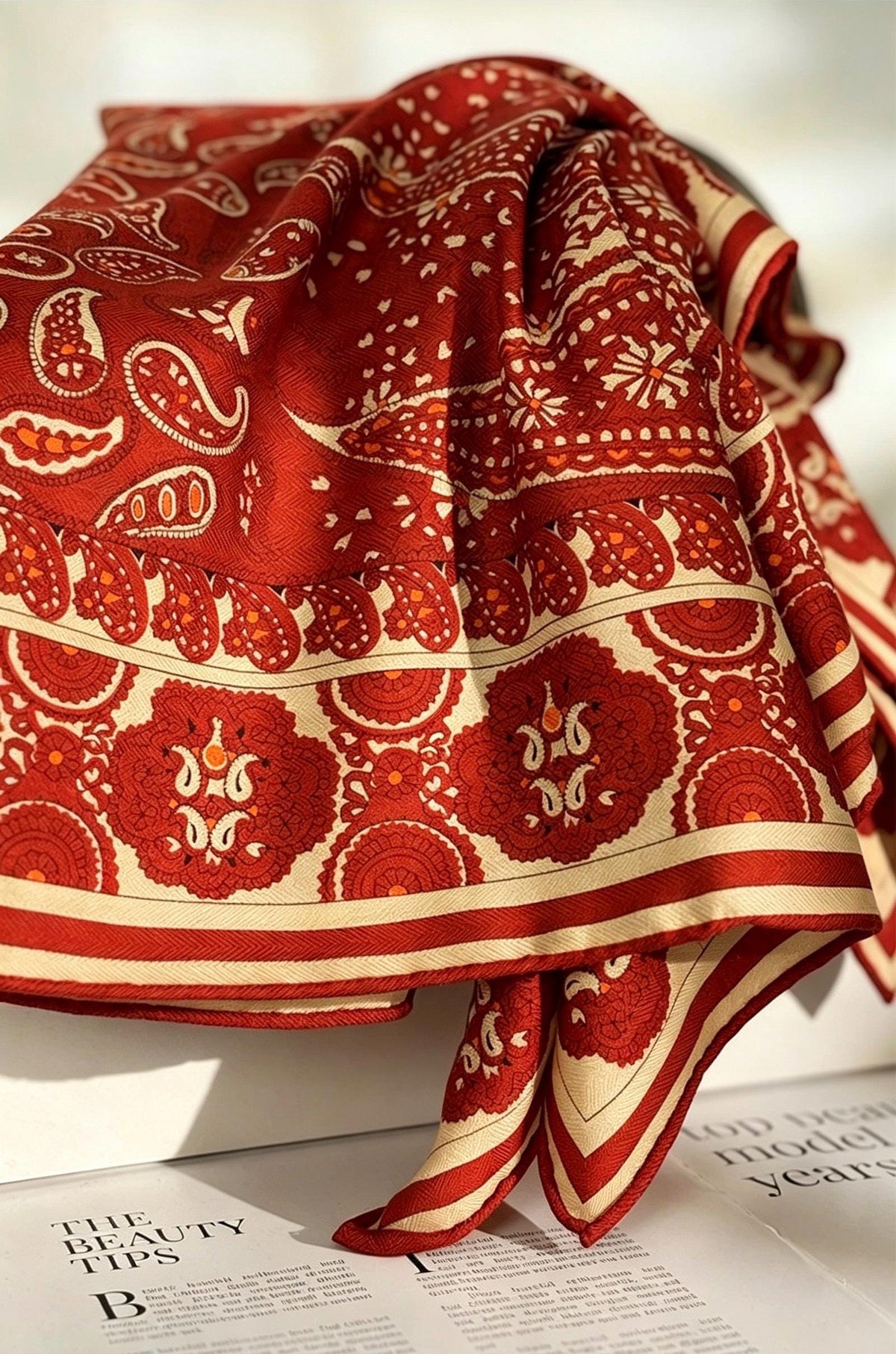 Silk Wool Scarf 35"x35" 88x88cm, Italian Paisley Luxury Silk Wool Square Scarf Shawl for Women