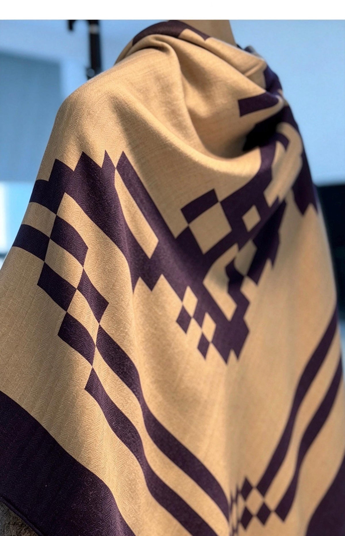 Silk Wool Scarf 53"x53" 135x135cm, Mont Saint Michel Square Scarf Shawl, European Aesthetic Silk Wool Wrap, Gift for Her