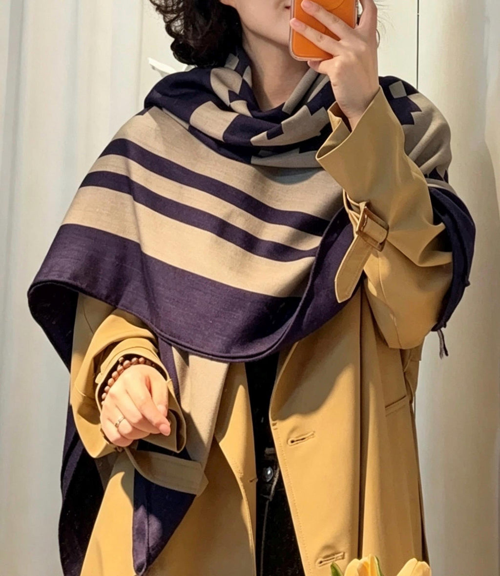 Silk Wool Scarf 53"x53" 135x135cm, Mont Saint Michel Square Scarf Shawl, European Aesthetic Silk Wool Wrap, Gift for Her