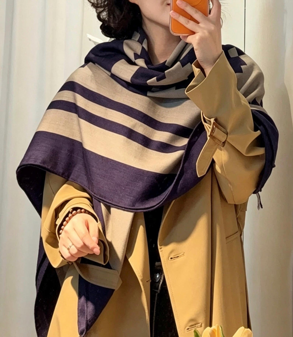 Silk Wool Scarf 53"x53" 135x135cm, Mont Saint Michel Square Scarf Shawl, European Aesthetic Silk Wool Wrap, Gift for Her