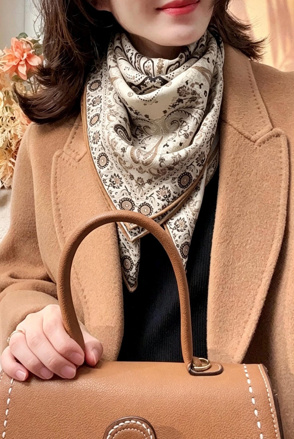 Silk Wool Scarf 35"x35" 88x88cm, Italian Paisley Silk Wool Square Scarf, Luxury Soft Shawl Wrap, Elegant Gift for Her