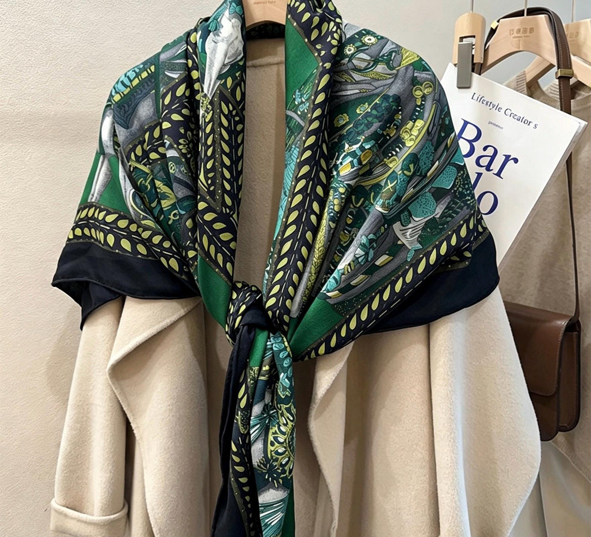 Silk Wool Scarf 53"x53" 135x135cm, Dark Emerald Green Equestrian Horse Silk Wool Square Scarf, Winter Oversized Shawl, Gift for Her