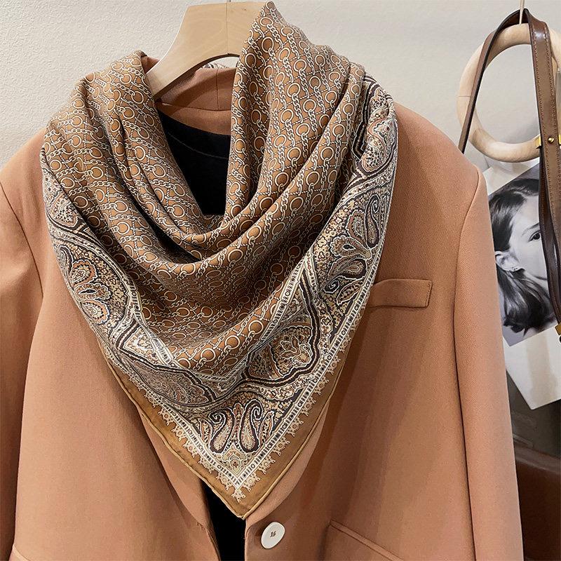 100% Mulberry Silk Scarf 35"x35" 88x88cm, Cappuccino 18mm Silk Twill Sandwashed Square Scarf, Vintage Retro Silk Shawl Wrap, Gift for Her