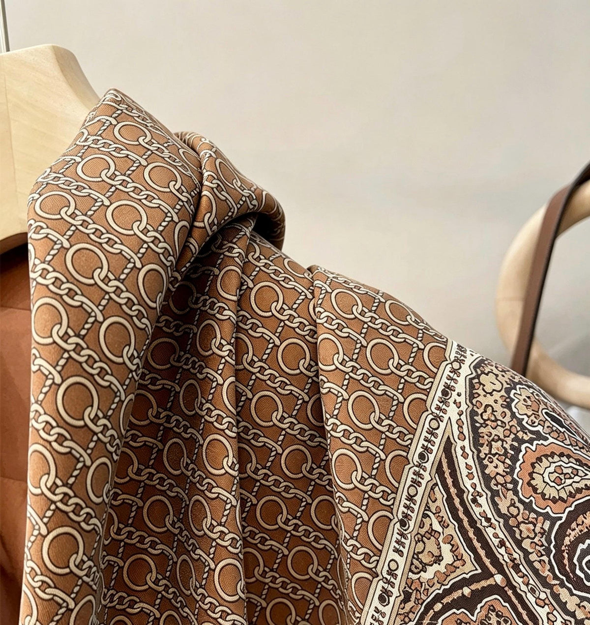 100% Mulberry Silk Scarf 35"x35" 88x88cm, Cappuccino 18mm Silk Twill Sandwashed Square Scarf, Vintage Retro Silk Shawl Wrap, Gift for Her