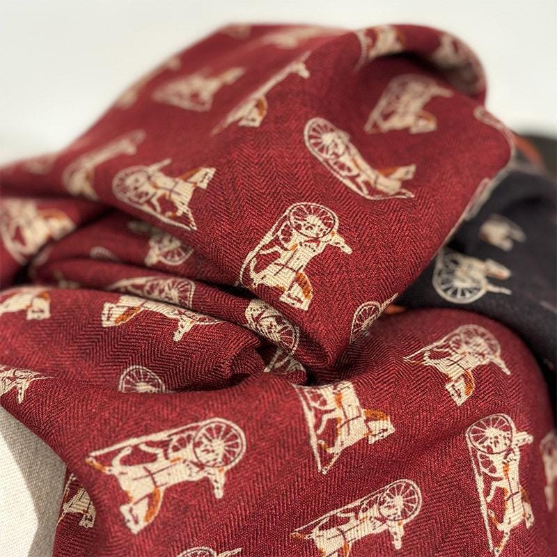 Silk Wool Scarf 35"x35" 88x88cm, Italian Red Black Horse Carriage Silk Wool Square Scarf, Luxury Soft Shawl Wrap, Gift for Her