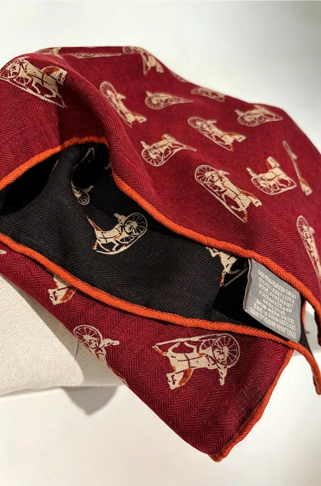 Silk Wool Scarf 35"x35" 88x88cm, Italian Red Black Horse Carriage Silk Wool Square Scarf, Luxury Soft Shawl Wrap, Gift for Her