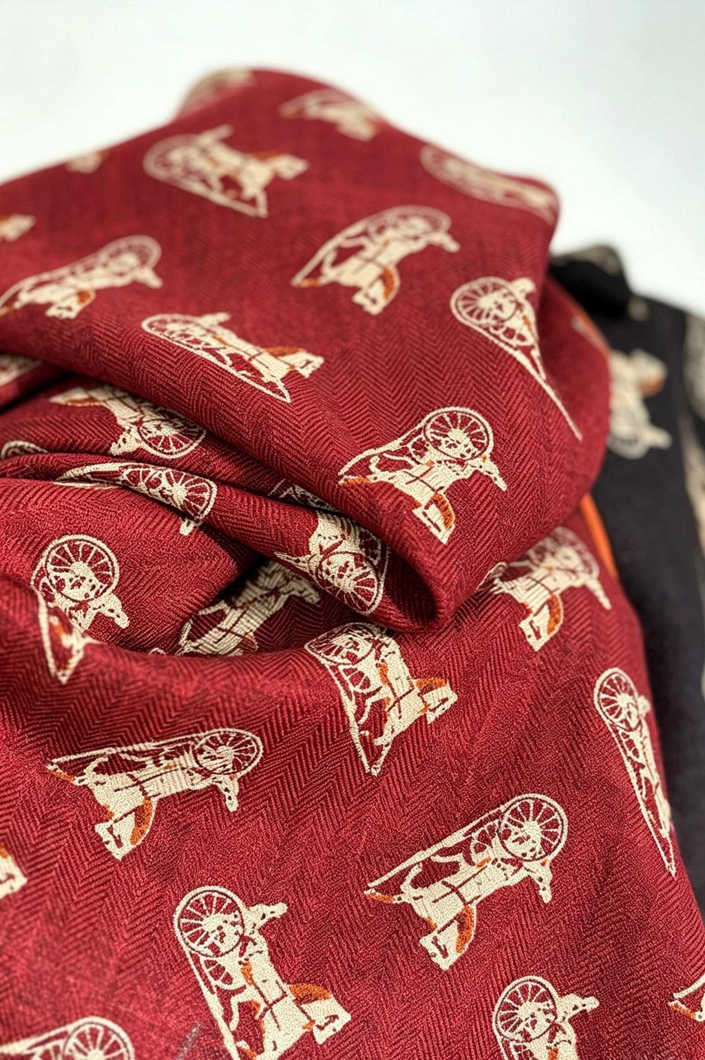 Silk Wool Scarf 35"x35" 88x88cm, Italian Red Black Horse Carriage Silk Wool Square Scarf, Luxury Soft Shawl Wrap, Gift for Her