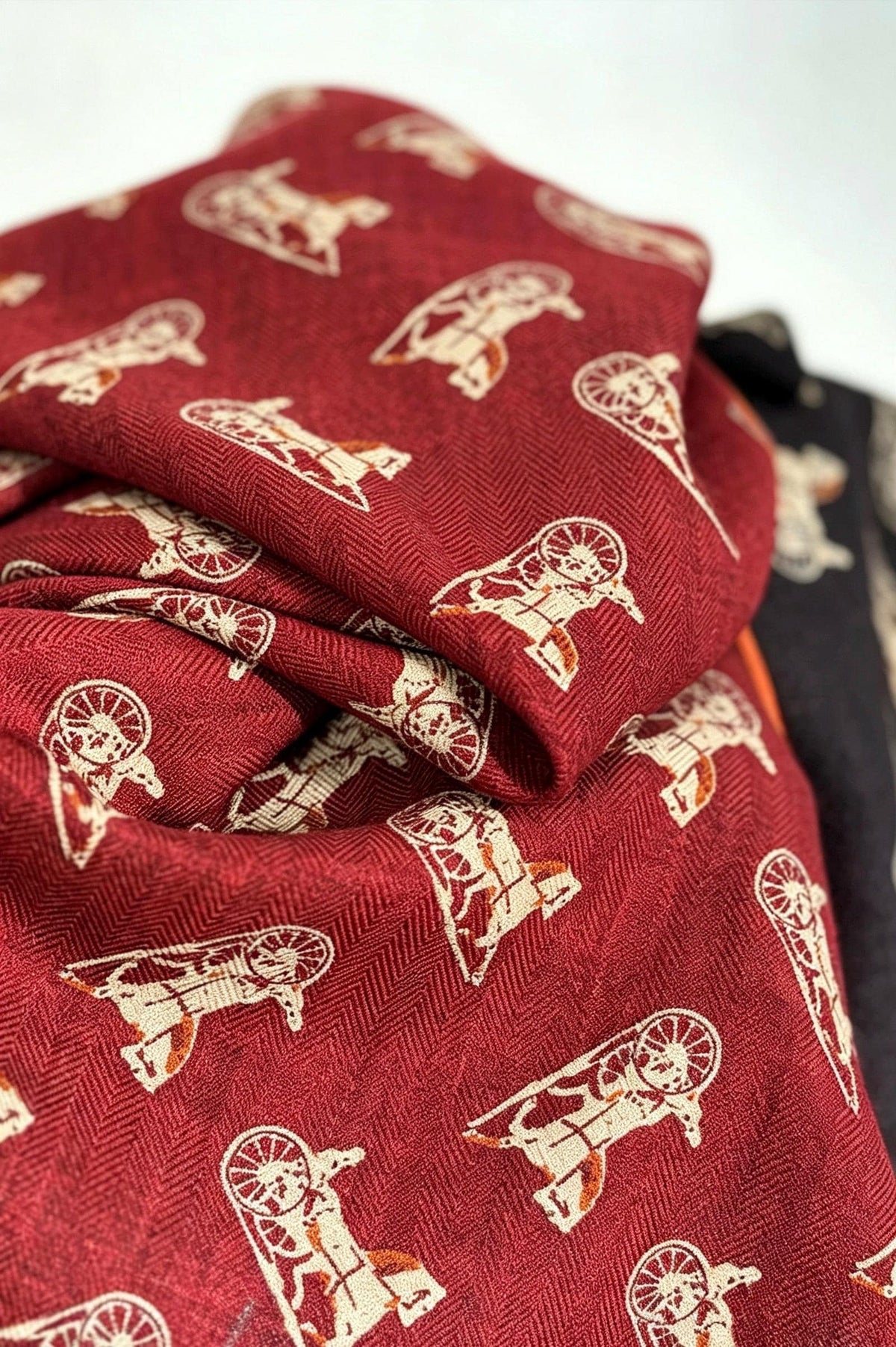 Silk Wool Scarf 35"x35" 88x88cm, Italian Red Black Horse Carriage Silk Wool Square Scarf, Luxury Soft Shawl Wrap, Gift for Her