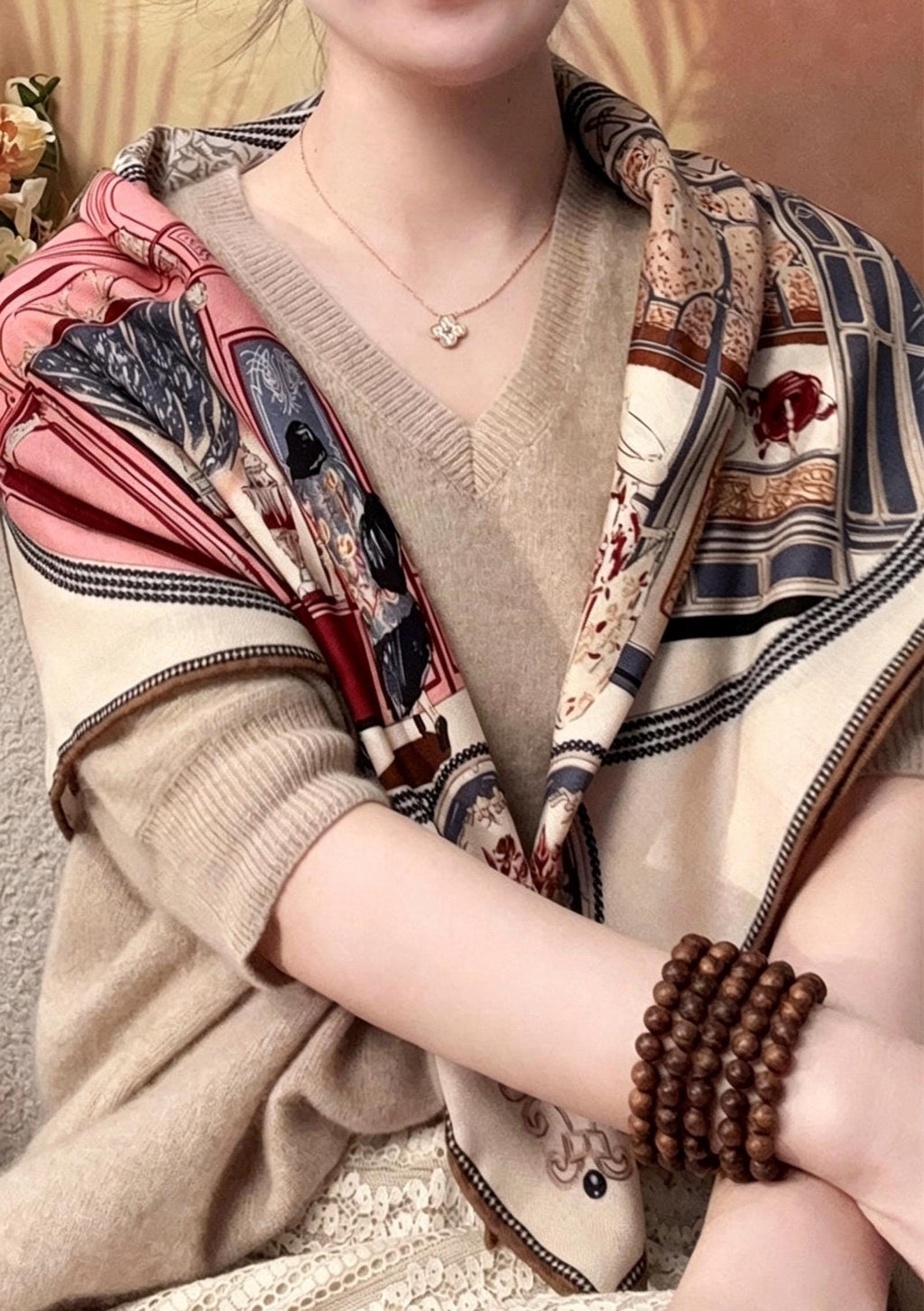 Silk Wool Scarf 35"x35" 88x88cm, Double Sided Fashion Chic Square Scarf Shawl, Lightweight Luxury Silk Wool Wrap, Gift for Her