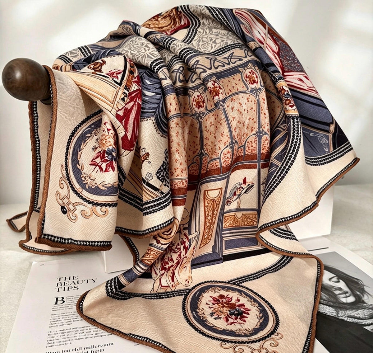 Silk Wool Scarf 35"x35" 88x88cm, Double Sided Fashion Chic Square Scarf Shawl, Lightweight Luxury Silk Wool Wrap, Gift for Her
