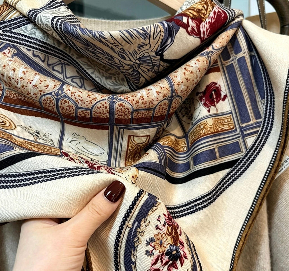 Silk Wool Scarf 35"x35" 88x88cm, Double Sided Fashion Chic Square Scarf Shawl, Lightweight Luxury Silk Wool Wrap, Gift for Her