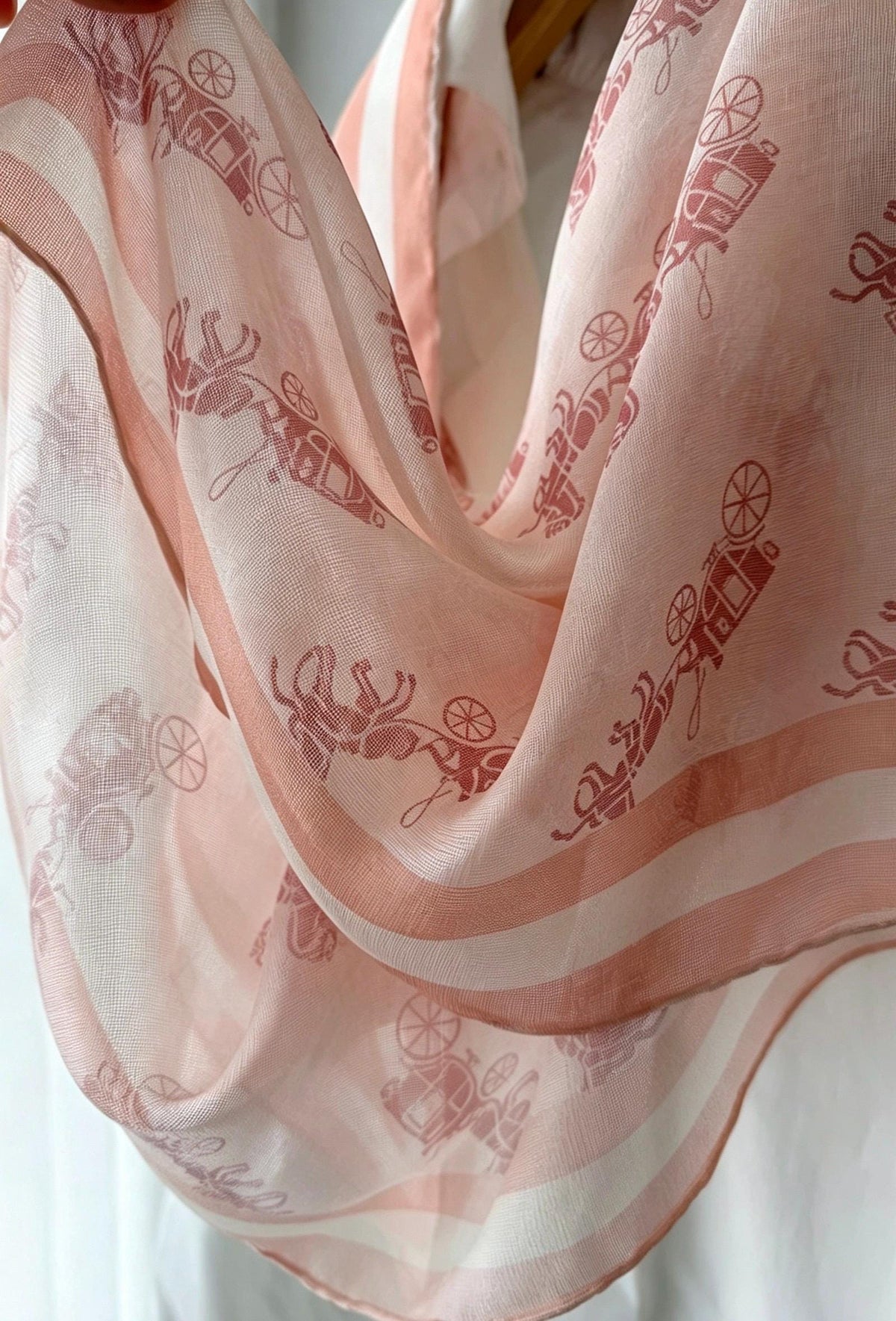 100% Mulberry Silk Scarf 42"x42" 108x108cm, Vintage Haze Blue Horse Carriage Silk Square Scarf, Soft Shawl Wrap, Gift for Her