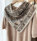 Silk Wool Scarf 35"x35" 88x88cm, Grey Monet Garden Square Scarf Shawl, Elegant Luxury Silk Wool Wrap, Gift for Her