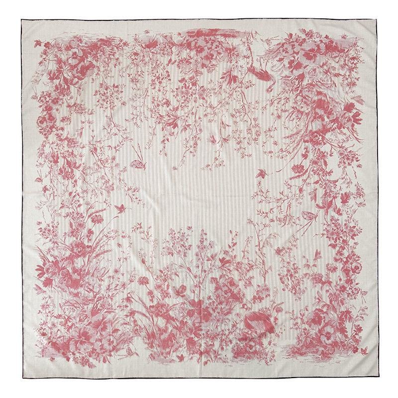Silk Wool Scarf 53"x53" 135x135cm, Muted Pastel Pink Garden Floral Silk Wool Square Scarf, Winter Soft Shawl Wrap, Gift for Her